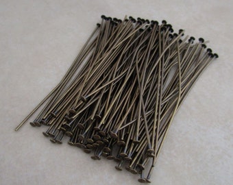 50 antique brass 2 inch headpins 21 gauge