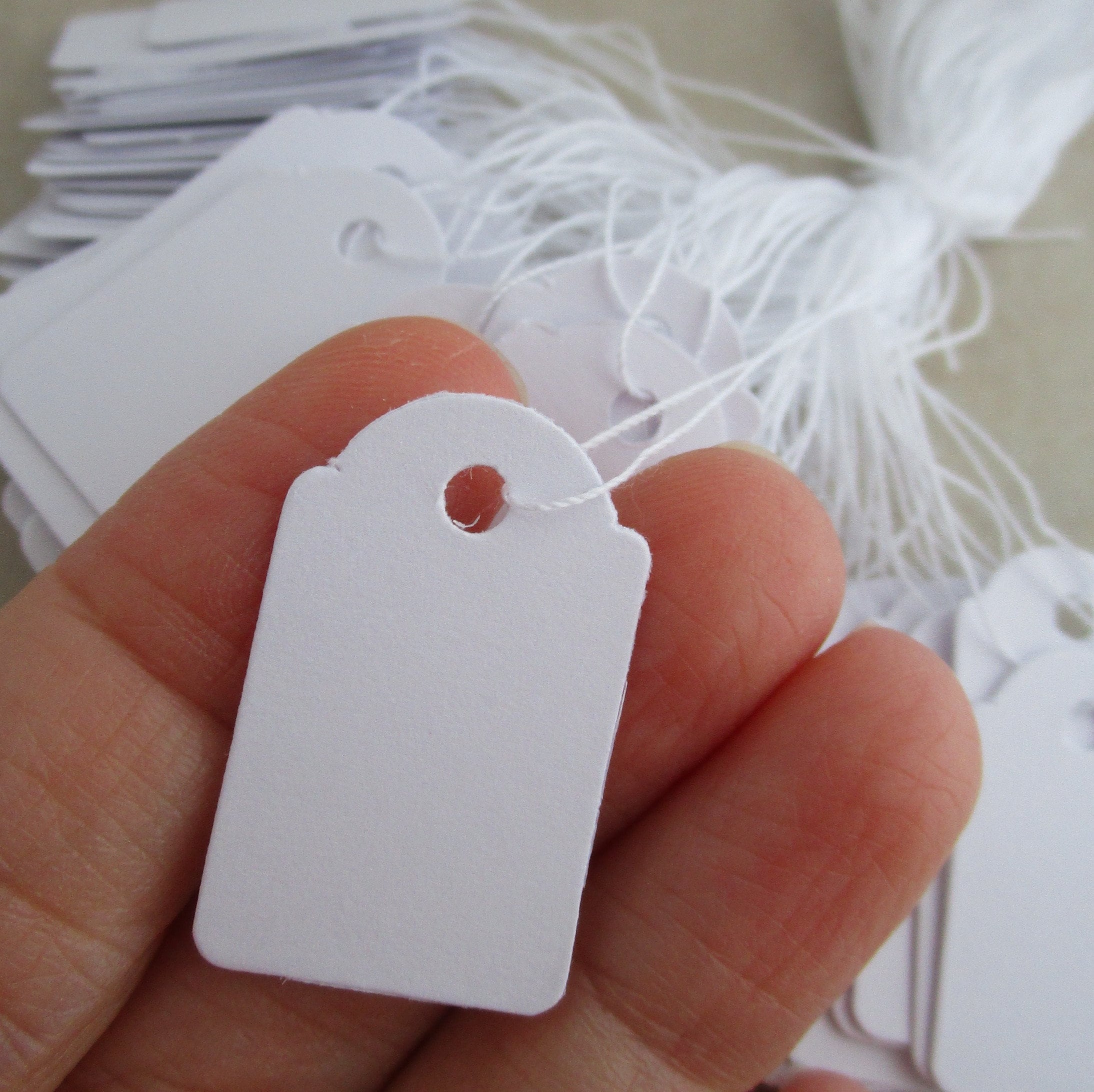 White Paper Jewelry Tags With String - 5/8 X 15/16 Inch Price Tags (100 Pack) - View #9