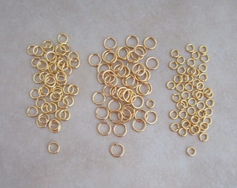 100 gold plated jump rings brass open 21 gauge 4mm 5mm or 6mm