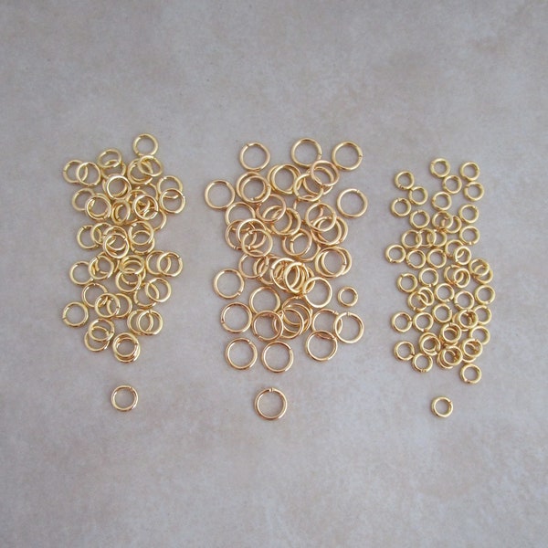 100 gold plated jump rings brass open 21 gauge 4mm 5mm or 6mm