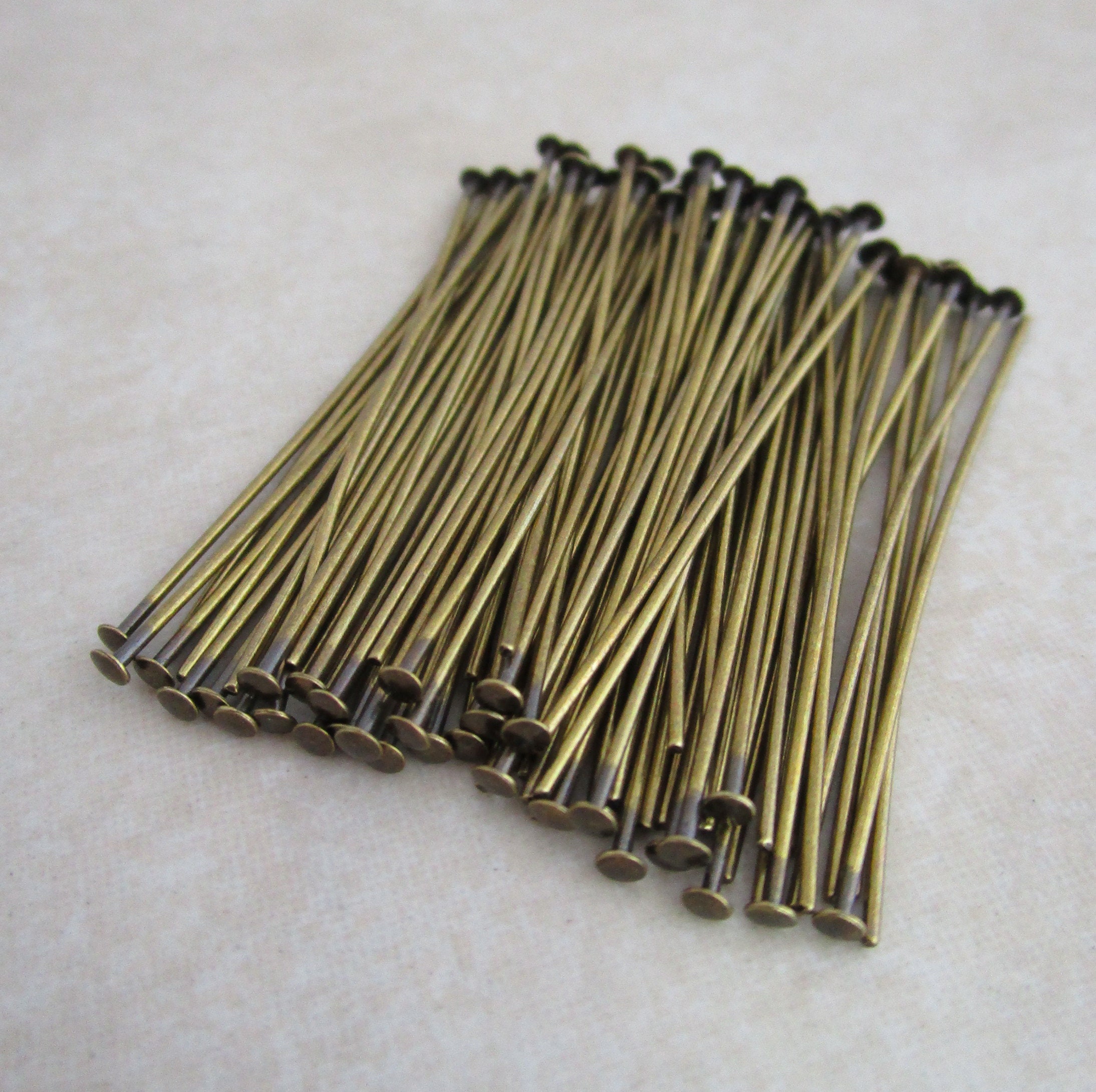 Bulk/fingerpick 300 Pcs of Antique Brass FLAT Headpins Bronze Flat Head Pins  T Pins 2 Inch 50mm 22gauge 22G TPIN-22G-50 
