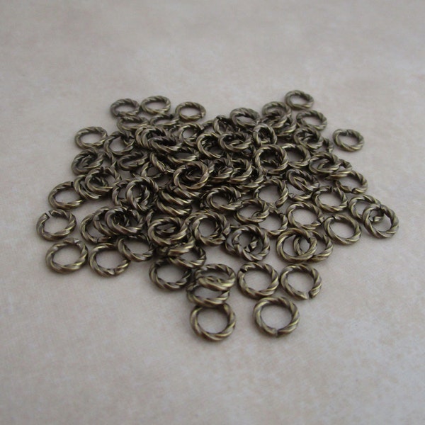 50 antique gold plated brass open twisted jump rings 16 gauge 6mm