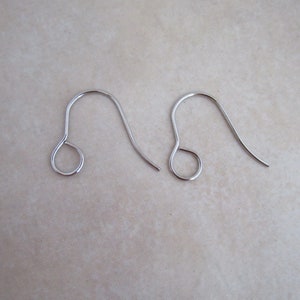 May include: Two silver earring hooks, each with a small loop at the top and a curved wire extending down.