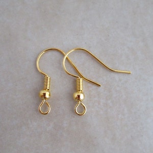 gold plated brass earring hooks 21 gauge ball coil