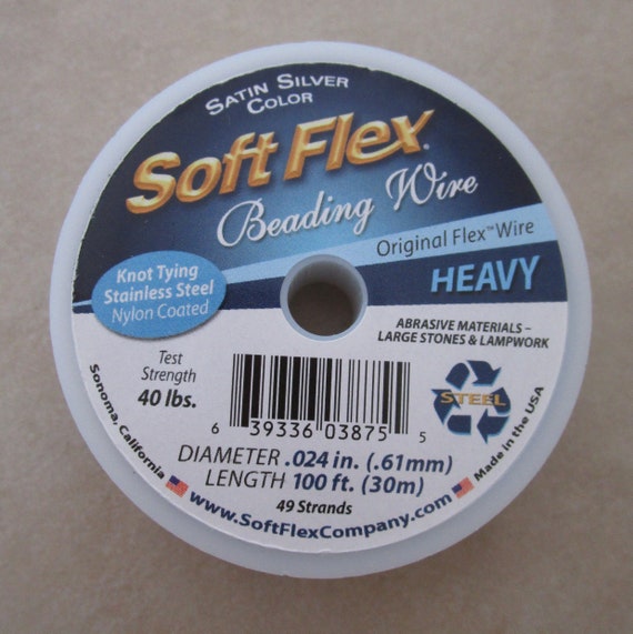 Soft Flex, 49 Strand Heavy Beading Wire .024 inch Thick, 30 Feet, Satin Silver