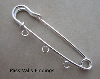 12 silver plated kilt pins 2 inch with 3 loops