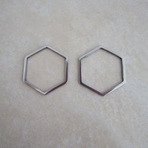 stainless steel 16mm geometric hexagon links connectors matte silver tone hypoallergenic