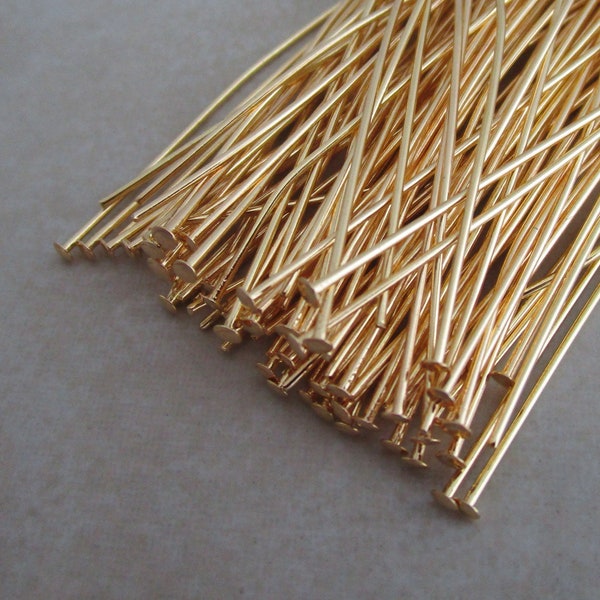 50 gold plated headpins 2 inch 21 gauge