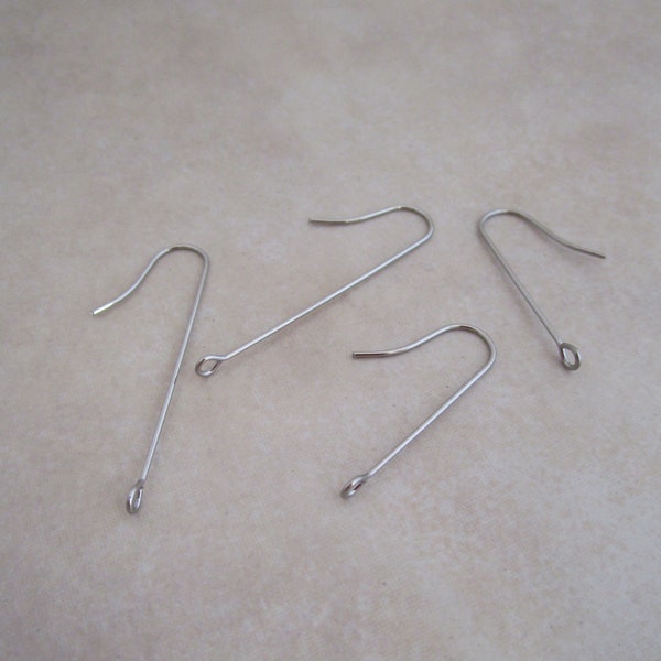 surgical stainless steel earring hooks 28mm or 40mm long perpendicular front facing loop