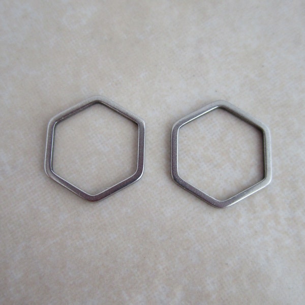 stainless steel 12mm geometric hexagon links connectors matte silver tone hypoallergenic