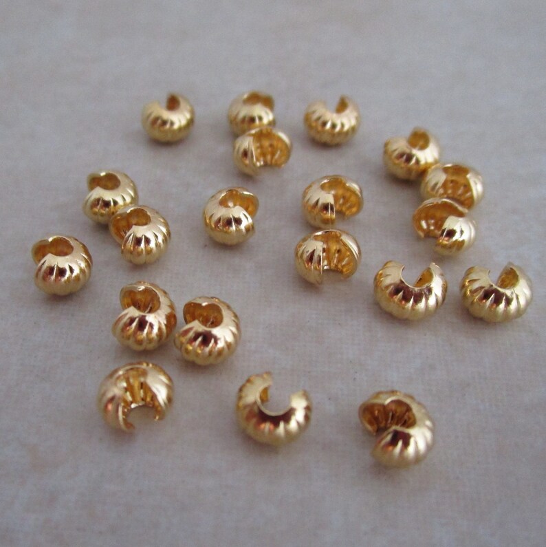 Crimp bead covers gold plated corrugated 4mm Etsy