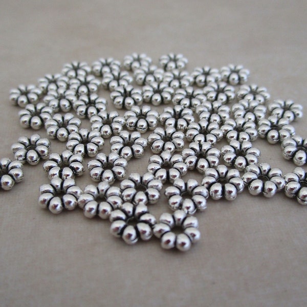 flower spacer beads antiqued silver 6mm metal alloy