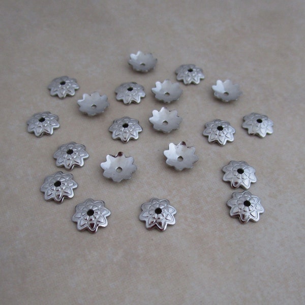 stainless steel 7mm bead caps etched petal