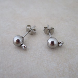 stainless steel 5mm ball earring studs hypoallergenic with front facing loop