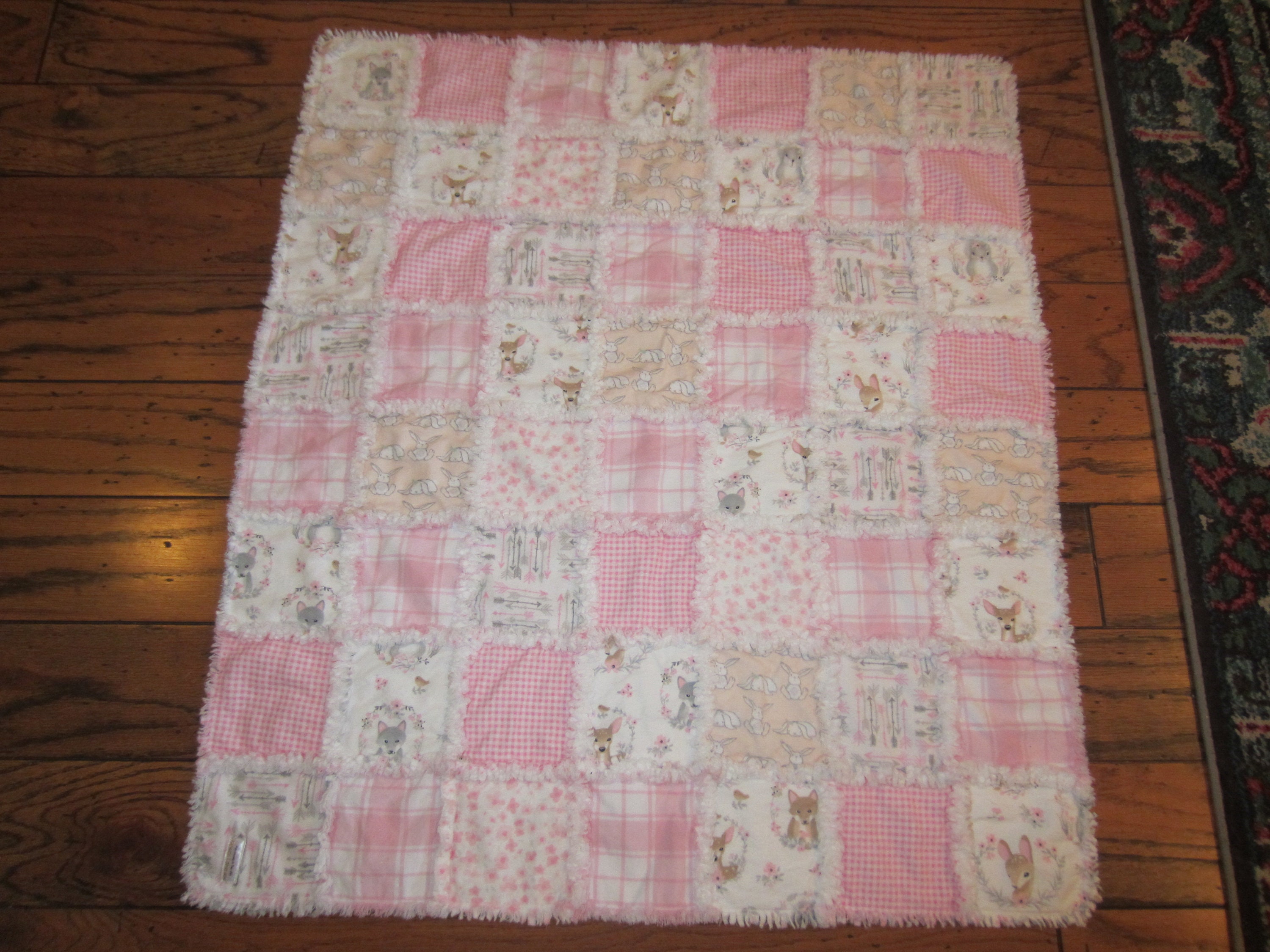 BABY GIRL RAG Quilt Pink And White Shabby Baby Bunnies | Etsy