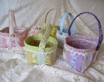 HANDMADE FABRIC BASKETS, Easter Basket, Quilted Basket, Pastel Basket, Nursery Decor, Easter Decor