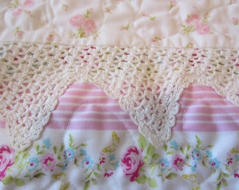 SHABBY CHIC QUILT Featuring Vintage Cotton Crochet Lace, Girly Baby Quilt, Zoey's Garden Tanya Whelan Fabric