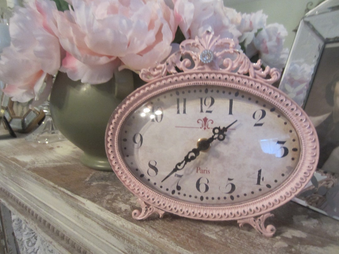 SHABBY CHIC CLOCK Pink Vintage Clock Paris Clock Shabby Etsy