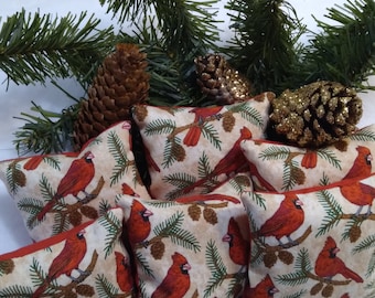Balsam Fir Pillow Sachet, Cardinals Print, Set of 3