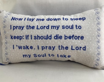 Embroidered Prayer Pillow, Christian Decor, Blue Nursery Gift