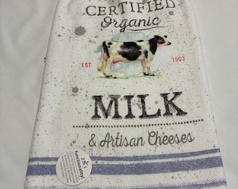 Crocheted Towel, cow, milk, organic, cotton, hanging towel