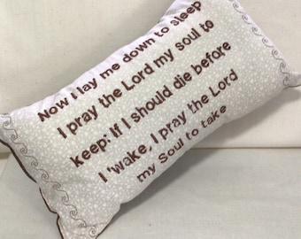 Embroidered Prayer Pillow, Christian Decor, Baby Shower Gift
