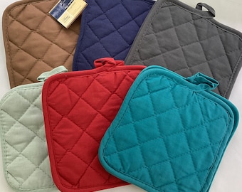 Quilted Polyester pot holders,  washable, set of six colors