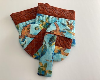 Gift Set, Mothers Day, Oven Mitt, Pot Holder, Hot mat, Mini Pot, Nautical,  Turtles,