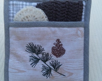 Pine Cone Oven Mitt Gift Set, Handmade Dish Cloth Scrubbie