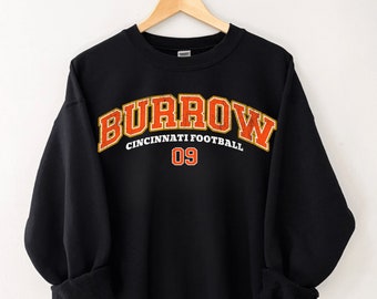 Bluza Joe Burrow, Bluza Burrow z okrągłym dekoltem, Koszulka Joe Burrow, Bluza futbolowa Retro Cincinnati, Cincinnati Bengal, Bluza Cincy