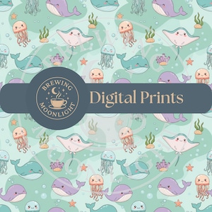 Kawaii Ocean Friends Seamless Digital Pattern – Cute Whales, Jellyfish & Sea Life