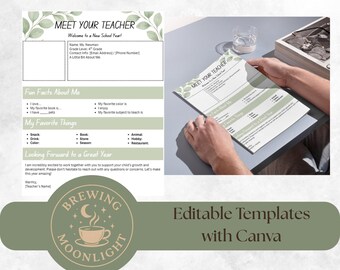 Plantilla editable para conocer al profesor – Tema de eucalipto – Regreso a clases