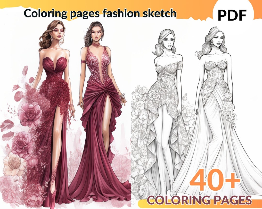 Prom Color Sheets Coloring Pages Prom Dresses Fashion Sketch Set 2, Peace and Relaxation ...
