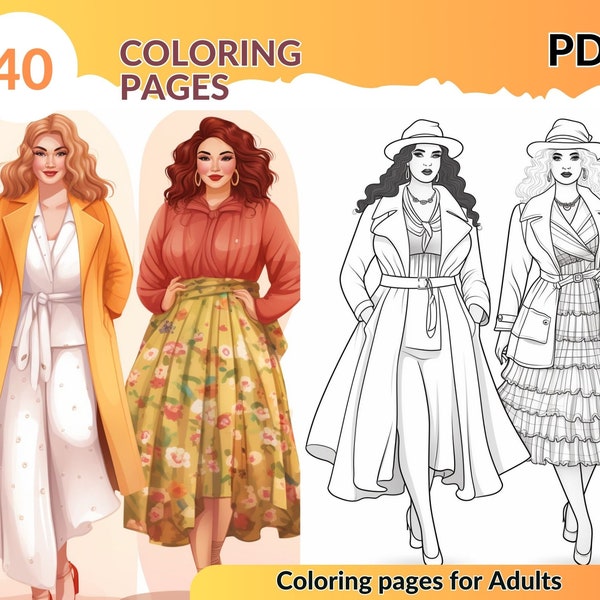 coloring pages plus size women's fashion, Peace and Relaxation, All Ages, Coloring Book, PDF | Stress Relieving | Instant download, PDF