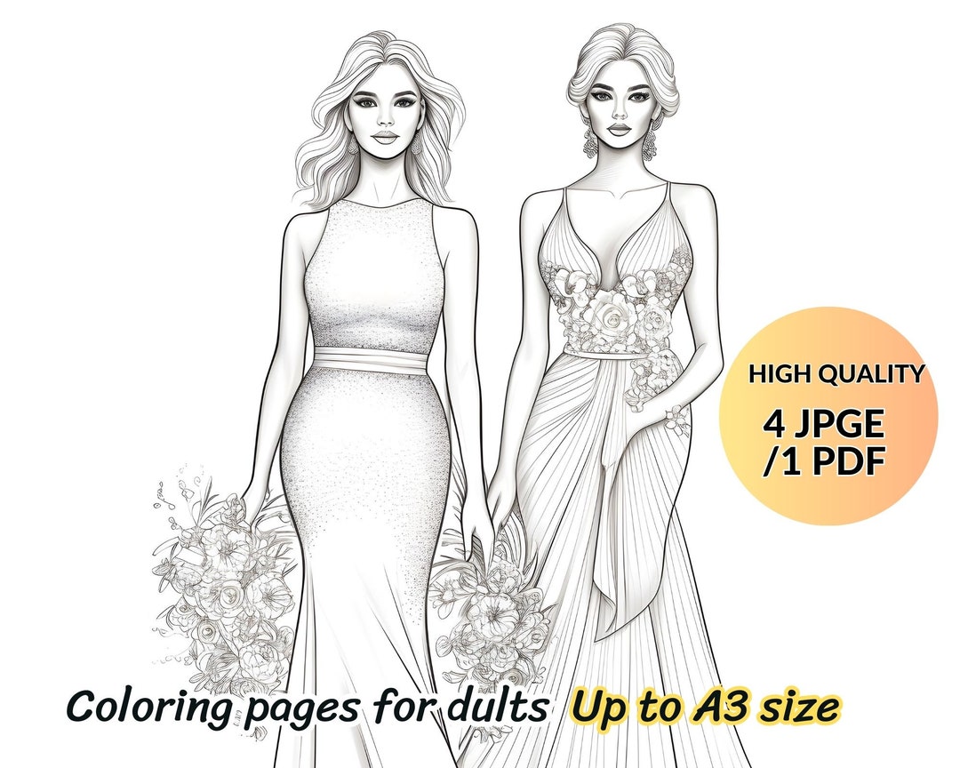 Prom Color Sheets Prom Dresses 3 Coloring Page for Adults Grayscale Coloring - Etsy