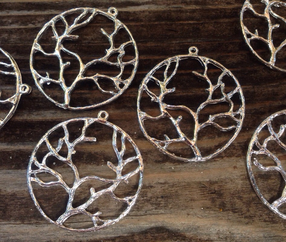 Silver coral branch charms; Antique style lot of 2