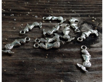 Double sided Silver mermaid charms; Antique style silver, lot of 10