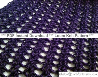 Loom Knit Lace Scarf Pattern, Rectangle Shawl (PDF Pattern)