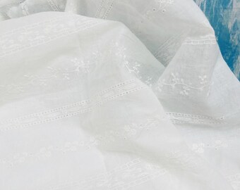 Retro Style Floral Cotton Fabric, Hollowed Striped Cotton Lace Fabric for Wedding Dress, Gown, Veils, Dress, Blouse, Lace Curtains Sewing