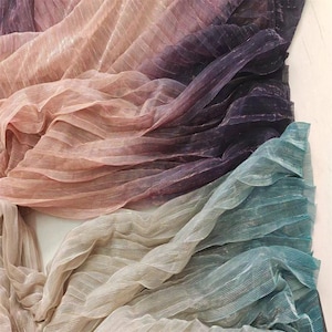 Ombre Slim Pleated Fabric, Shinny Wrinkle Mesh Fabric for Evening Dress, Party Gown, Tops, Home Decoration, Sewing Fabric by the Yard