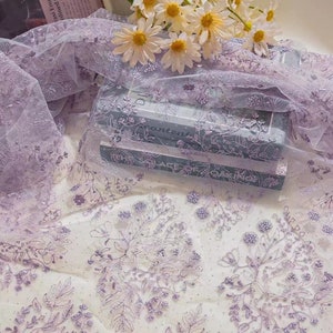 Apricot / Violet Tulle Fabric, Lovely Floral Embroidery Lace Tulle for Flower Dress, Wedding Gown, Bridal Veils, Tulle Fabric By the Yard