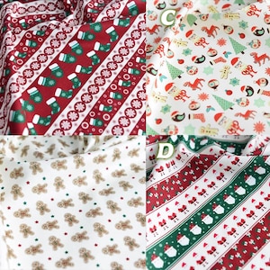 Green Red Reindeer Snowflakes Christmas Tree Santa Stars Print Cotton Fabric for Christmas House Decor, Costumes, Cosplay, Party Dress, Home