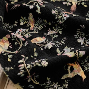 Tessuto jacquard in ciniglia, 4 colori, con uccelli e fiori, per cappotti, abiti da festa, copridivano, tovaglie, tende, sfondi e per la casa.