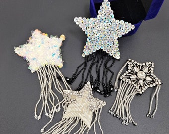 Delicate Star Beaded Applique, Rhinestone Sequins Tassels Patche Applique for Shoes Bags Decor, Headpiece, Jackets, Cotas, Projects,Garmnets