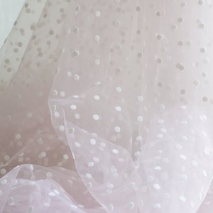 Pink Tulle Lace Fabric with Polka Dots, Flocked 5 mm Dot Tulle Lace Fabric for Tutu Dress, Bridal Supplies, Baby Dress, Veils, By 1 Yard