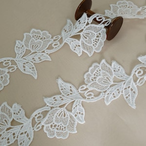 Flower Embroidery Lace Trim, Cute Floral Venice Lace Trim for Wedding Gown, Costume Design, Sashes, Headbands, Crafts Garments Sewing DIY