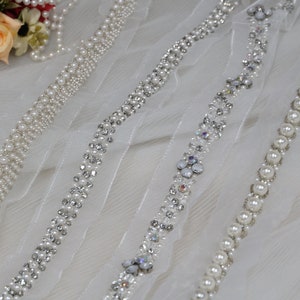 Ivory Beaded Lace Trim, Rhinestone Pearl Beading Trim for Gown, Costume, Wedding Dress, Belt, Bridal Sash Jewelry Design