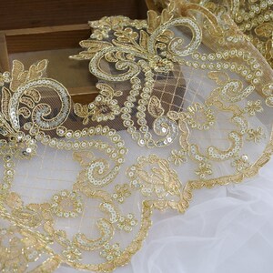 4 kleuren pailletten kant met koord, unieke Alencon bloemen coquille trim voor galajurk, bruidsjurk, sluiers, jurk, kostuumdecor, ambachten DIY