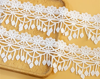 2 Yards, White Venice Lace Trim, Unique Geometric Tassel Fringe Trim for Curtains, Veils, Dress Decor, Choker, Wedding, Garments, Crafts DIY
