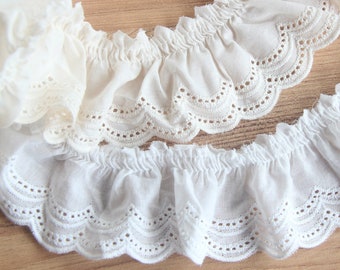 Pretty Ruffled Cotton Lace Trim with Eyelet Edge, Pleaed Cotton Lace Trim, Folding Lace, Headband Lace, Cuff Lace, Dress Lace